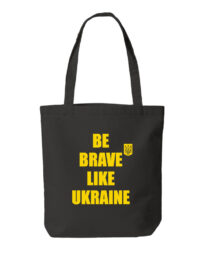 Еко сумка з саржі, розмір 38х40х7см чорна “BE BRAVE LIKE UKRAINE”