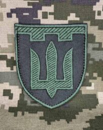 Нашивка тризуб ТРО хакі на липучці, 7,5х9 см